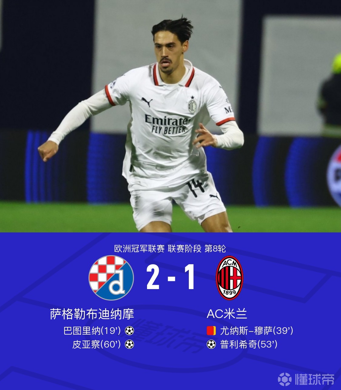 乌拉圭险胜AC米兰，若日尼奥扛起全队